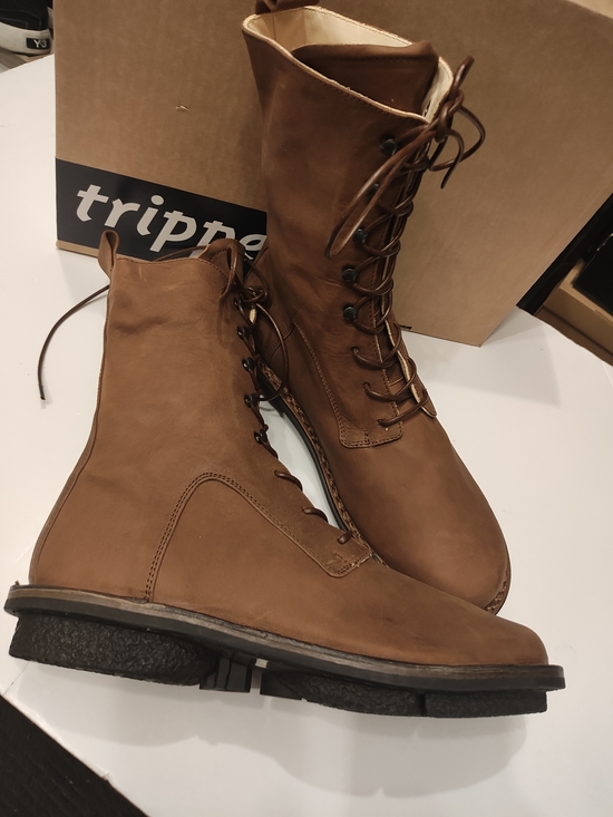 Trippen Brown Leather Lace-Up Combat Boots 41
